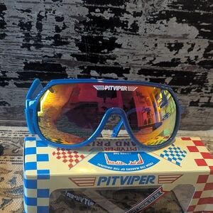 New Pit Viper Grand Prix Sunglasses - Blue Adjustable - Mirror Lens - 80s Vibes